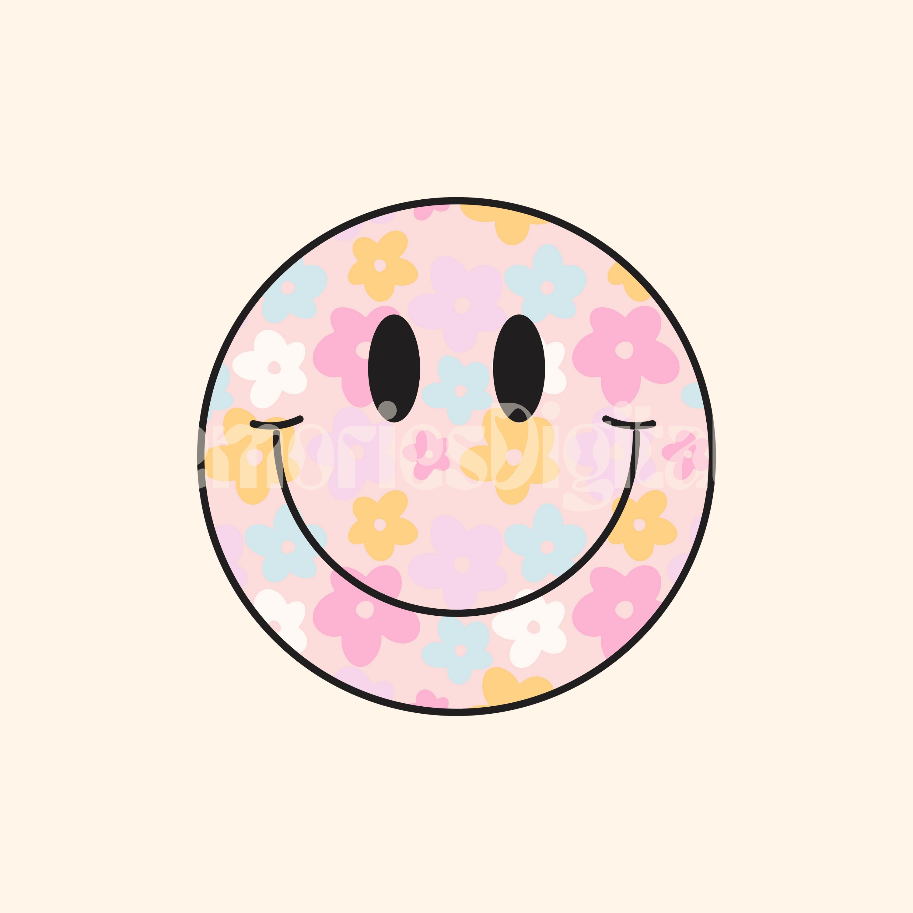 Distressed Flower Happy Face Png, Summer Smile Face Png File
