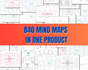 840 Mind Map Planners for Notes, Printable & Digitally Editable Mind Map Templates,Visual Mind Map for Brainstorming Ideas, Project Template