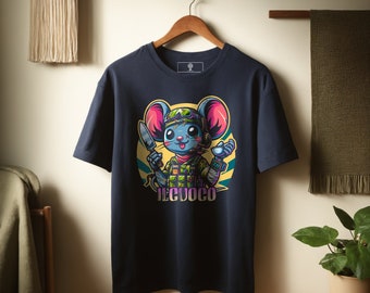 T-shirt personalizzata con mascotte del topo - Soprannome e design personalizzati - T-shirt unica con roditore cartone animato personalizzabile - Cotone biologico