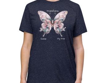 Transform Evolve Fly Free Butterfly Tee | Butterfly Lover Tee | Inspirational Tee | Vintage Boho Butterfly | Watercolor Earth Day | For Her