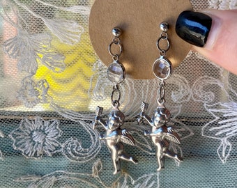 Romantic Silver Cupid Charm Earrings