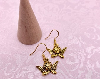Simple Gold Angel/Cherub Charm Earrings.