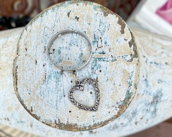 Handmade Dangle Ring w/ Vintage Heart Charm