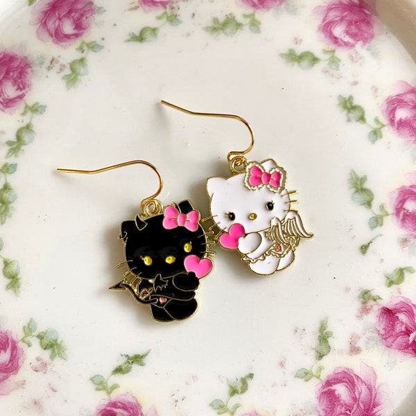 Mismatched Devil & Angel Kitty Charm Earrings ~ Kawaii Charm Earrings