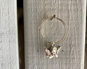 Simple Silver Angel/Cherub Charm hoops ~ 25mm Silver Hoop Earrings