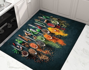 Spice Spoons Kitchen Rug, Modern Washable Floor Mat