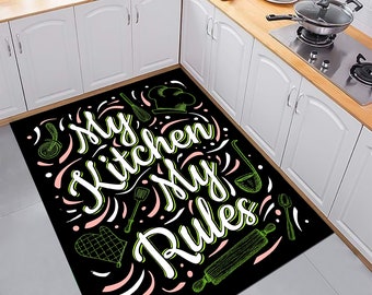 My Kitchen My Rules Rug,Kitchen Rug,Non Slip Kitchen Rug,Washable Kitchen Rug, Printed Carpet, Modern Rug,Kitchen Mat,Kitchen Runner Rug