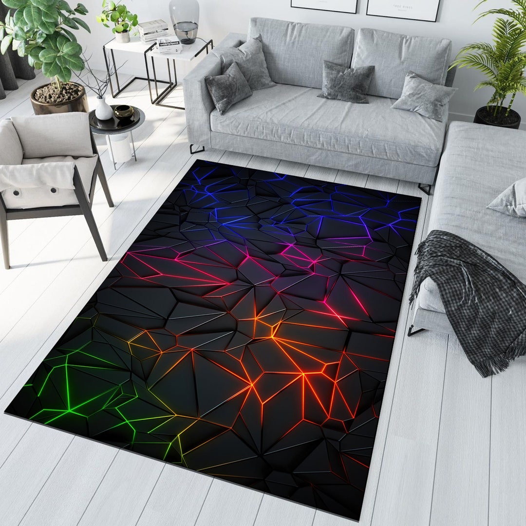 Rgb Gaming Rug Gamer Rug, Neon Pattern Rug, Gaming Rug, Play Room Rug, Colorful Rug ...
