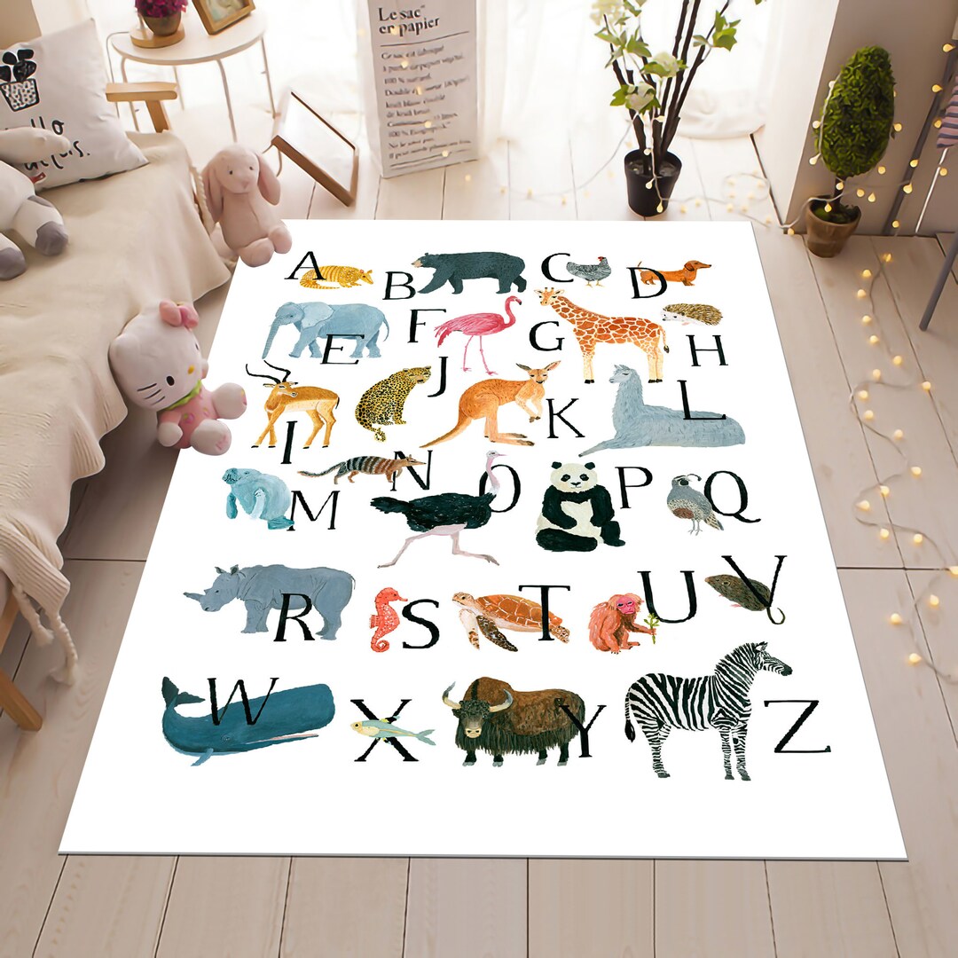 Alphabet Animals Kids Rug: Educational Nursery Decor, Non-slip ...