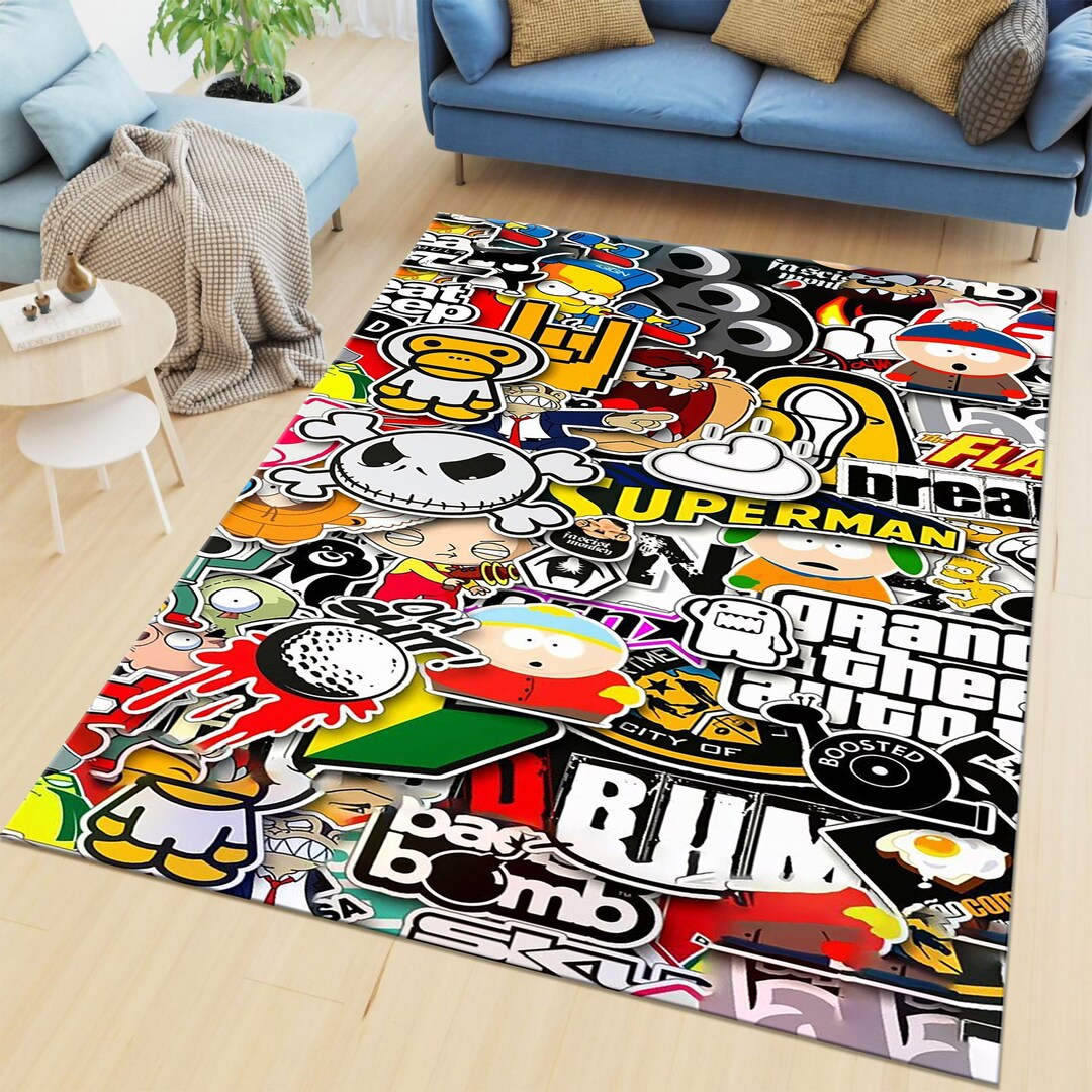 Colorful Rug Sticker American Sticker Rug, Grafity Sticker Rug, Brand Rug, Rug for Teen, Rug ...