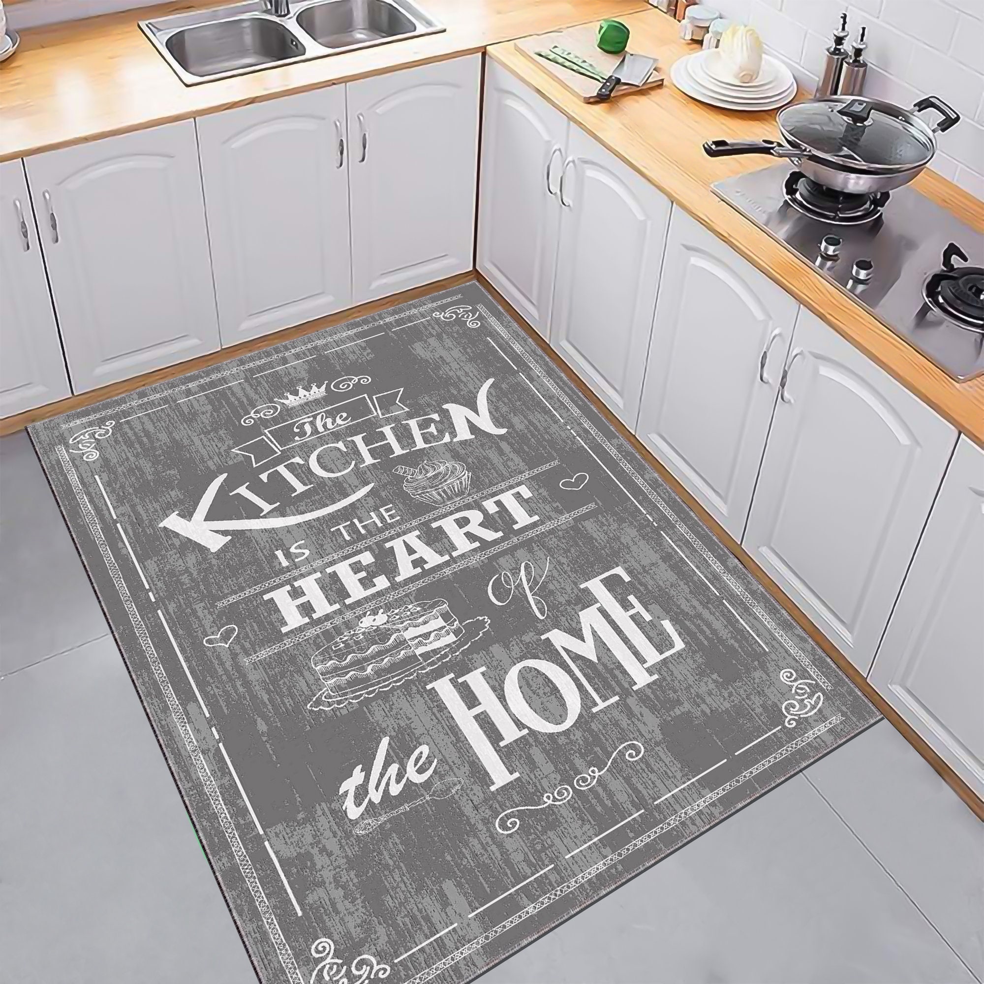Kitchen Rug,kitchen Heart Rug,gray Rug, Non Slip Kitchen Rug, Washable ...
