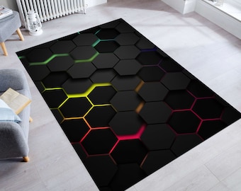 Gamer Rug,Gaming Rug,Game Rug,Geometric Rug,Colorful Rug,Play Room Rug,Neon Decor,Custom Rug,Neon Look Rug,E-Sport Rug,Area Rug,Gaming Gifts