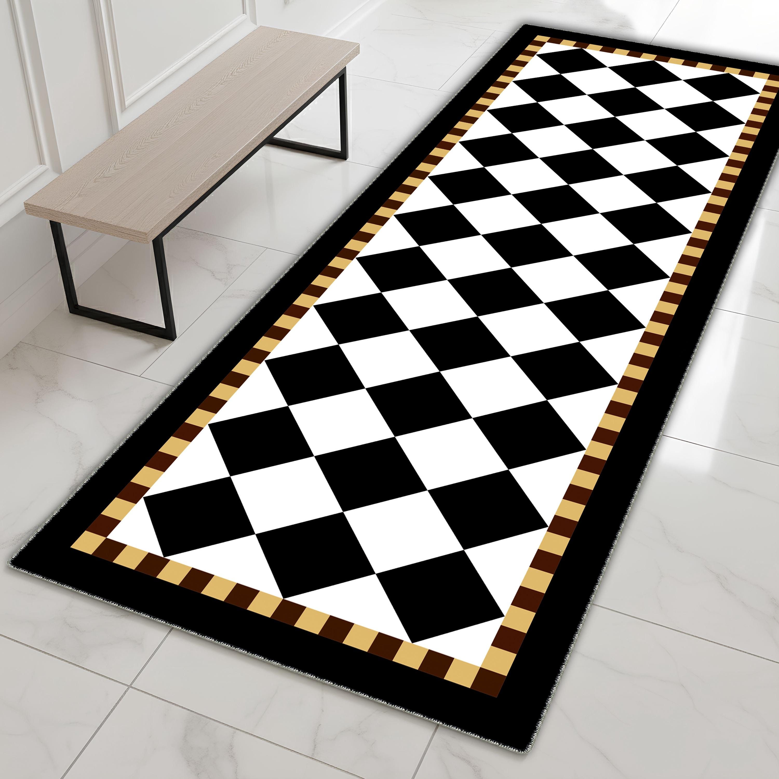 Modern Harlequin Runner Rug, Black and White Checkered Hallway Carpet ...