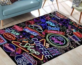Neon Signs Rug, Fantastic Rug, Colorful Rug, Kids Room Rug, Area Rug, Popular Rug, Minimalist Rug, Custom Rug, Game Room Rug, Gifts Ideas