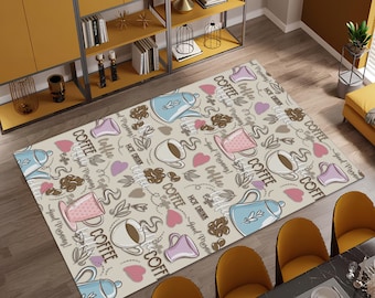 Coffee Patterned Rug,Kitchen Rug,Coffee Rug,Kitchen Decor,Living Room Decor,Design Rug,Area Rug, Rug for Kitchen,Special Kitchen Rug