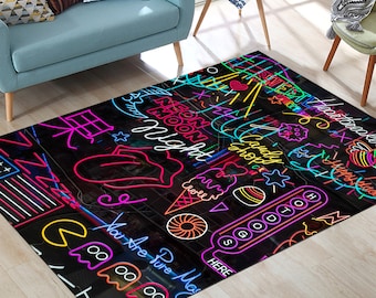 Neon Signs Rug, Fantastic Rug, Colorful Rug, Kids Room Rug, Area Rug, Popular Rug, Minimalist Rug, Custom Rug, Game Room Rug, Gifts Ideas