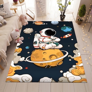 Astronaut Rug,Space Rug, Galaxy Design Rug, Kids Rugs, Children Rug, Educational Rug,Non-Slip Rug, Playroom Rug, Washable Rug,Nursery Decor