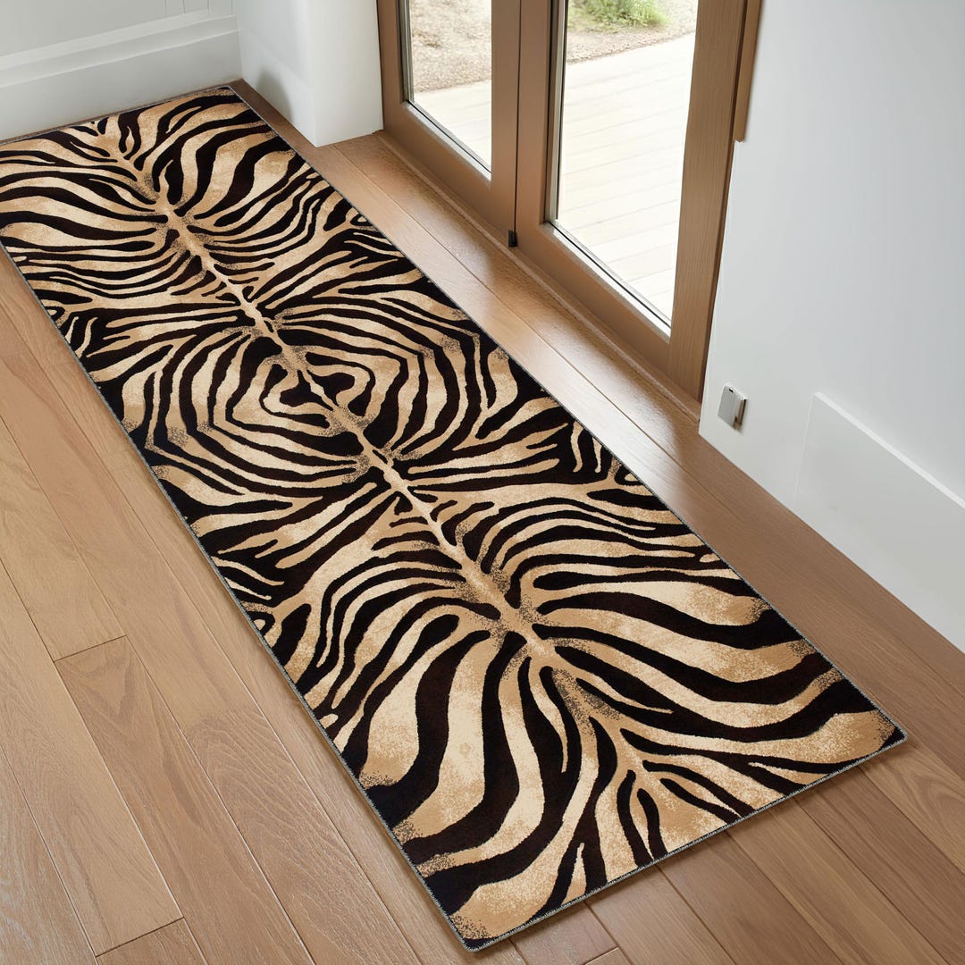 Zebra Print Entry Rug Modern Zebra Print Hallway Runner Rug, Faux Fur Look Carpet ...