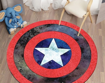 Captain America Shield Rug, Round Superhero Logo Rug