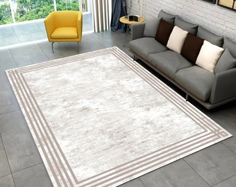 Framed Rug, White Rug, Pattern Rug, Home Decor Rug, Salon Rug, Living Room Rug,Washable Rug, Non-Slip Rug, Bedroom Rug,Area Rug