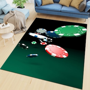 Poker chips rug /Casino Rug, Poker Rug, Poker Design Rug, Home Decor Rug, Living Room Rug, Area Rug, Modern Rug, Black Rug, Office Rug,
