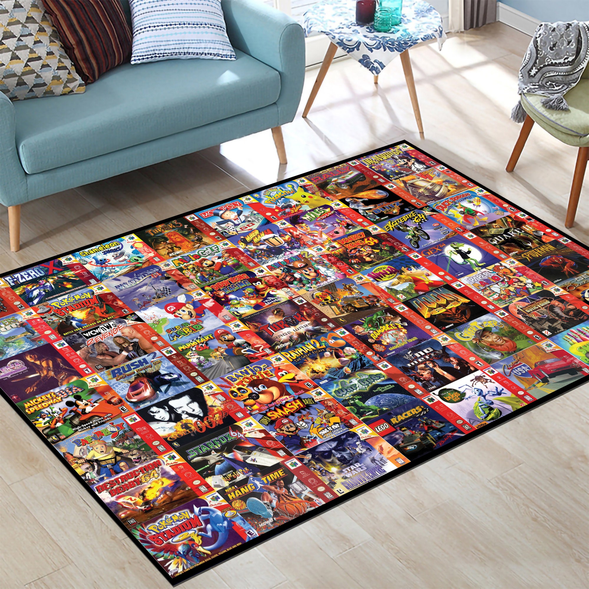 Retro Realistic 90s Arcade and Theater Style Area Rug, Living Room Rug ...