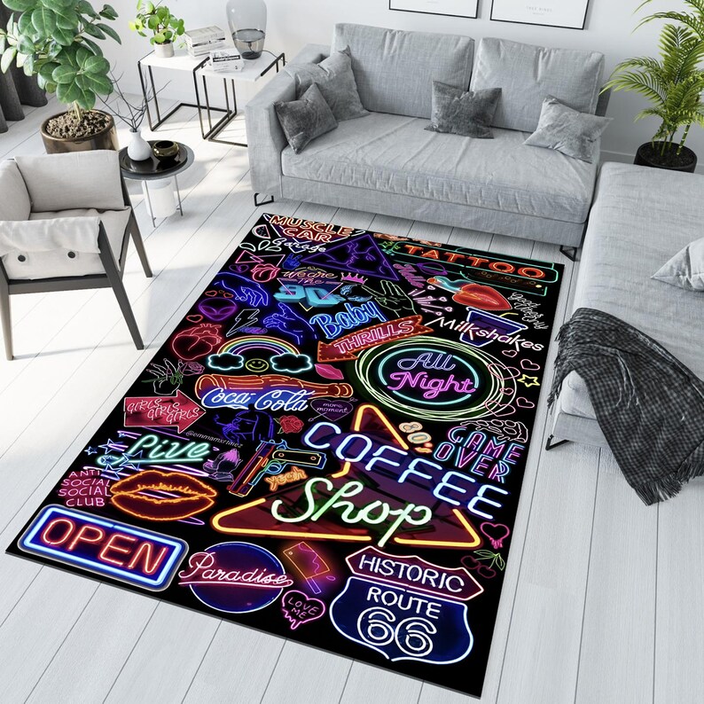 Room Sign Rugs Neon Signs Rug, Fantastic Rug, Colorful Rug, Kids Room Rug, Area Rug ...