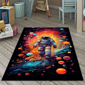 Kids Room Rug,Astronaut Printed Rug, Astronaut in Space Rug, NASA , Customized Rug, Rug for Gift, Astronaut Rug, Space Rug, Space Themed Rug
