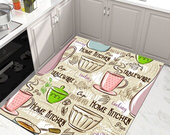 Alfombra con estampado de taza de café, alfombra con estampado de taza, alfombra de cocina, alfombra antideslizante, alfombra de cocina lavable, alfombra de pasillo, alfombra moderna, tapete de cocina