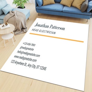 Tapetes personalizados com impressão de cartão de visita - decoração de escritório personalizada. Tapete antiderrapante, presentes personalizados, tapete moderno, tapete de decoração de escritório