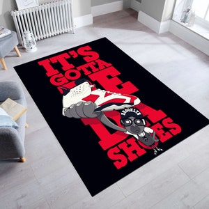 Alfombra con forma de zapatillas de deporte, alfombra con forma de zapatillas de baloncesto, alfombra para sala de estar, alfombra de área, alfombra minimalista, zapatillas de deporte geniales, alfombra negra, alfombra de habitación increíble, alfombra para habitación de niños