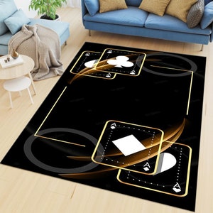 Tapete de cassino, Tapete de pôquer, Tapete de design de cartão de pôquer, Tapete de decoração de casa, Tapete de sala de estar, Tapete de área, Tapete moderno, Tapete preto, Tapete de escritório,