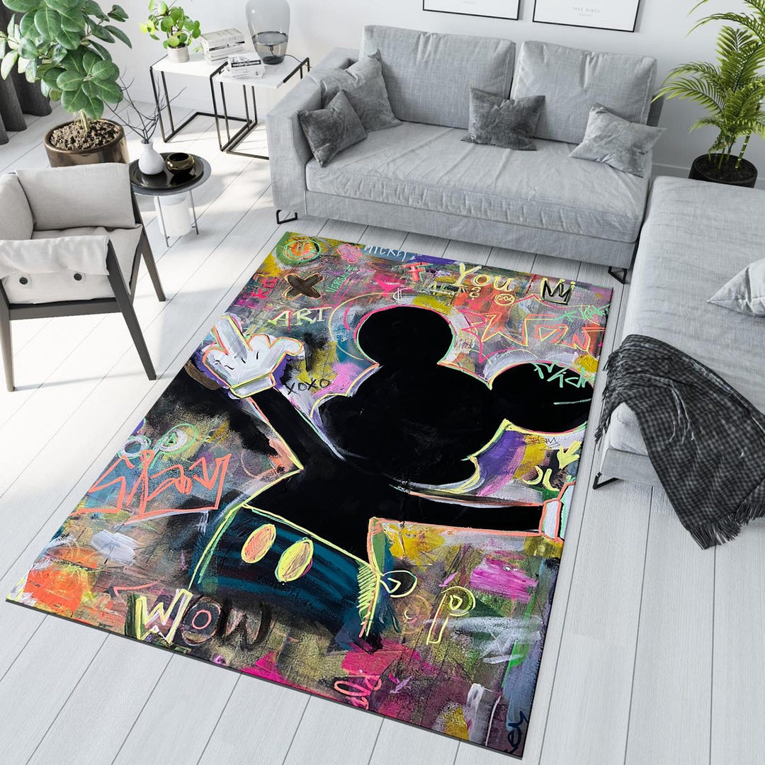 Mickey Mouse Graffiti Rug: Colorful Pop Art, Kids Room Decor, Non-slip ...