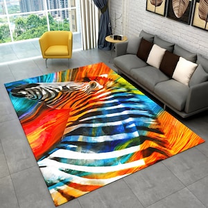 Colourful Zebra Rug, Zebra Design Rug, Area Rug, Home Decor Rug, Salon Rug, Living Room Rug, Bedroom Rug , Washable Rug, Nonslip Rug