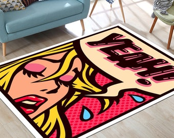 Pop Art Rug, Colourful Women Rug, Adult Rug, Yeah Rug, Housewarming Gift, Floor Rug, Area Rug, Iconic Rug, Colourful Rug, Custom Rug