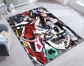 Sneakers Rug,Shoes Rug,Sneaker Room Rug,Area Rug,Mixed Sneakers Rug,Cool Sneakers,Modern Rugs,Awesome Room Rug,Kids Room Rug