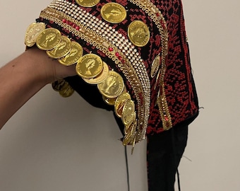 Palestinian Tatreez Embroidered Turban Hat With Gold Coins  display picture 3