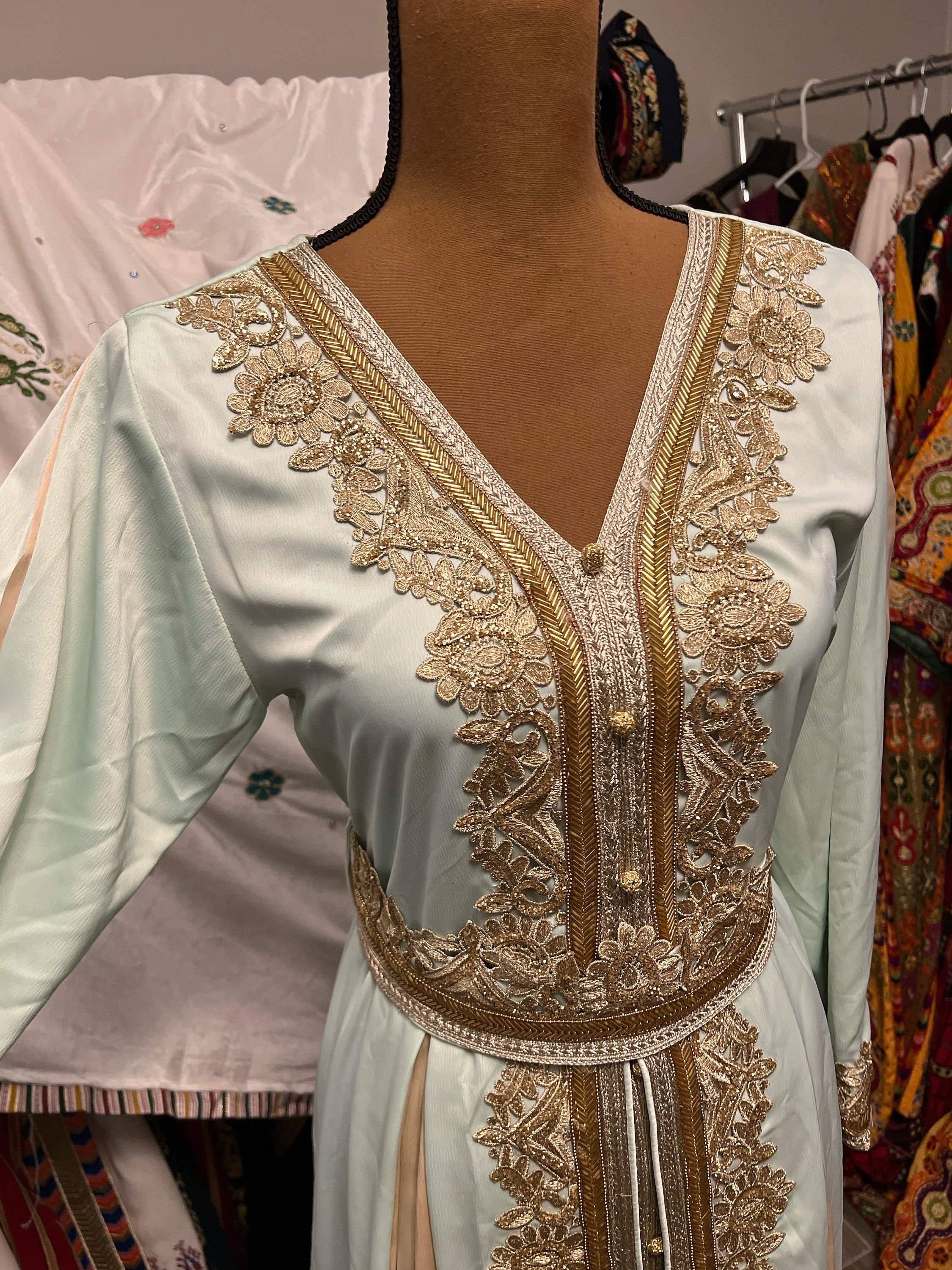 Handmade Moroccan Caftan / Kaftan For Women - Beige Cotton Blend Summer Beach Dress