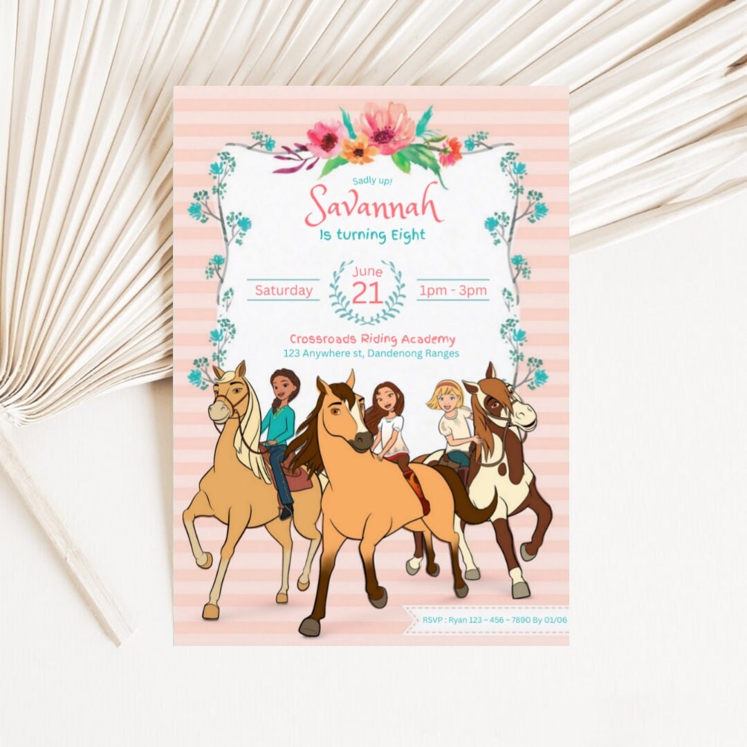 Spirit Riding Free Birthday Invitation Download for Print or Text,5x7 Spirit Horse Theme ...