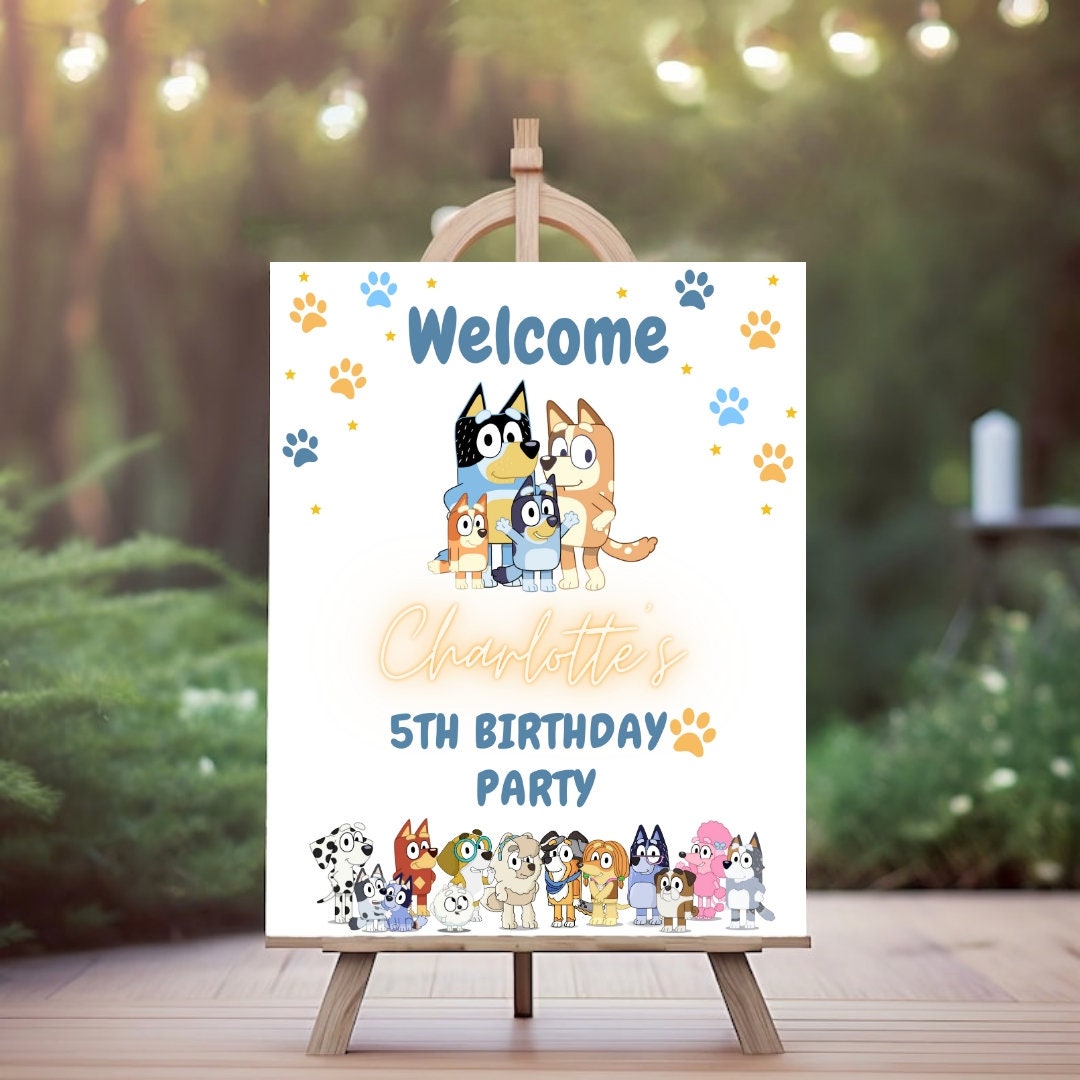 Bluey Birthday Welcome Sign, Editable, Printable