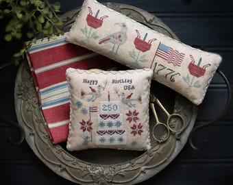 Happy Birthday USA - Plum Street Samplers - Cross Stitch Chart - Pattern Only