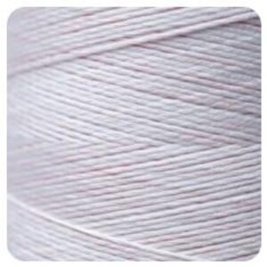 May include: A spool of pale pink thread wound tightly in a consistent, layered pattern. The individual strands are visible, creating a textured surface with diagonal lines that intersect across the cylindrical form of the spool.