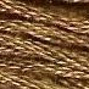 May include: Close-up of a brown and gold metallic yarn with a textured surface.