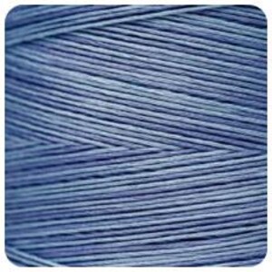 May include: Close-up of a square of blue thread, tightly wound and textured. The thread has a gradient of light and dark blue hues, creating a subtle striped pattern. The image highlights the fine detail and texture of the yarn.