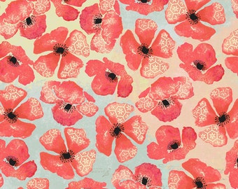 Fabric, extra wide, 108” Wide Back-Poppies, florals, quilt backing, quilting fabric, sewing, embroidery