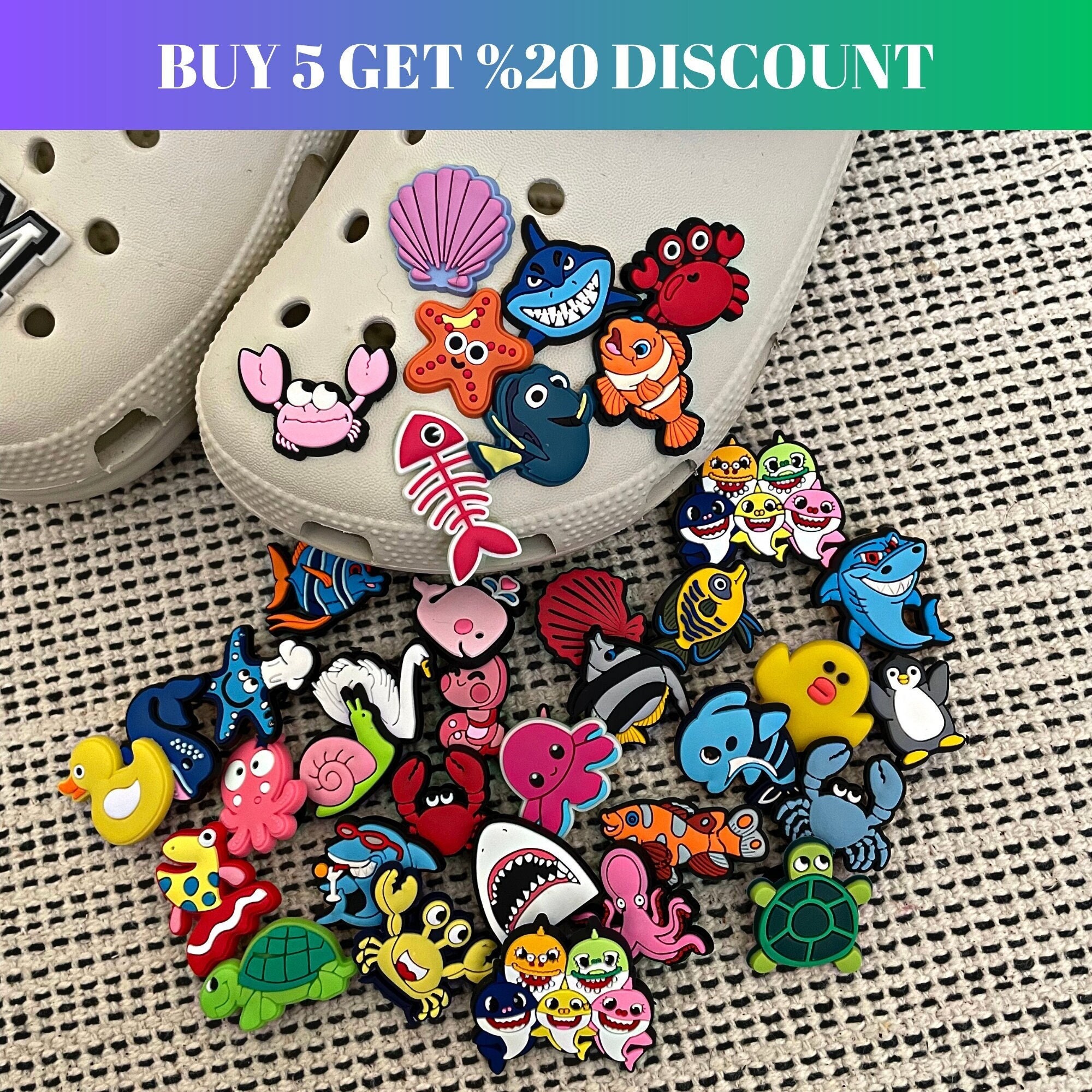 Kawaii Ocean Style Shoe Charms Crab Starfish Shark Buckle Decor Funny Clog  Shoe Accessories Croc Pins Decoration Adult Kids Gift