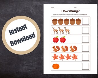 Hoja de trabajo de conteo de otoño: Actividad de matemáticas para niños (Descarga digital)