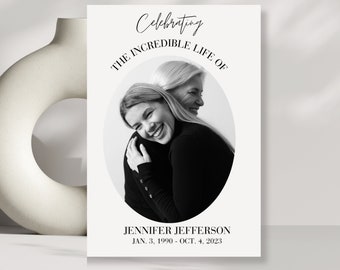 Editable Neutral Funeral Program Template Monochromatic Celebration of Life Funeral Program Black and White Memorial Service Funeral