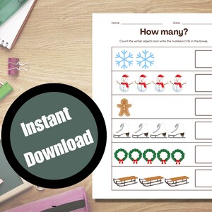 Winter Printable Counting Winter Worksheet Elementary Math Counting Page Winter Counting Digital Snow Math Pre School Math Pre-School Math