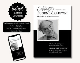 Plantilla de programa funerario minimalista: Celebración de la vida (Canva editable)